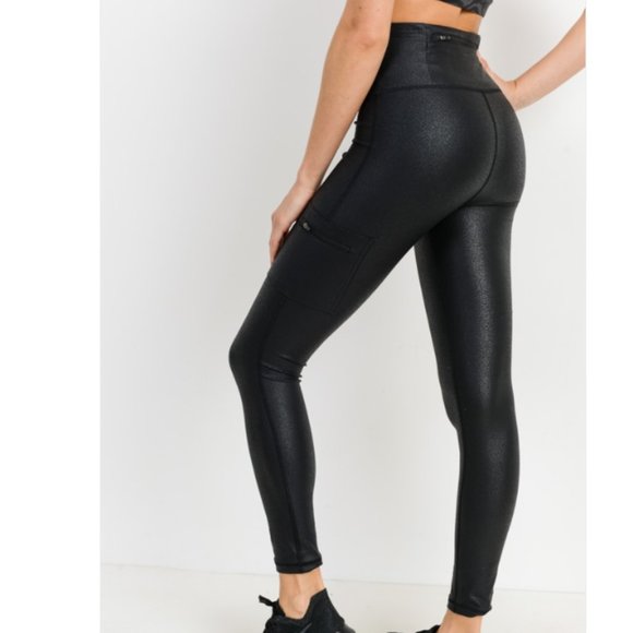 High Waisted Faux Leather Athletic Leggings - Picture 6 of 12